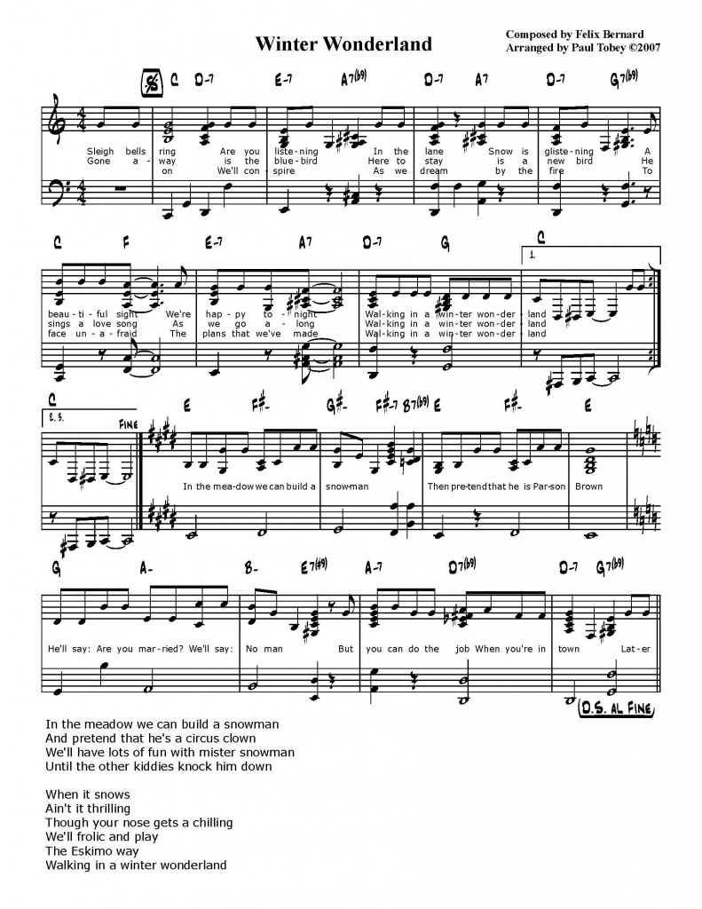 Walking in a Winter Wonderland - Piano Sheet Music - Paul Tobey
